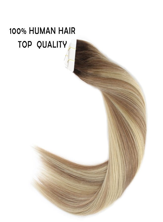 Sassina Tape in Human Hair Extensions Rooted Brown to Blonde Invisible Seamless Skin Weft Human Hair Extensions 18 Inch Double Side Reusable Tape in Extensions 50gram 20pcs #R3-8P/613 - Image 2